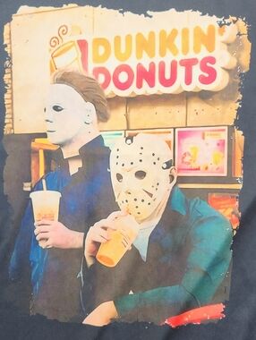 Men's Halloween Killers Dunkin' Donuts Shirt Jason & Michael Myers Tee Large
